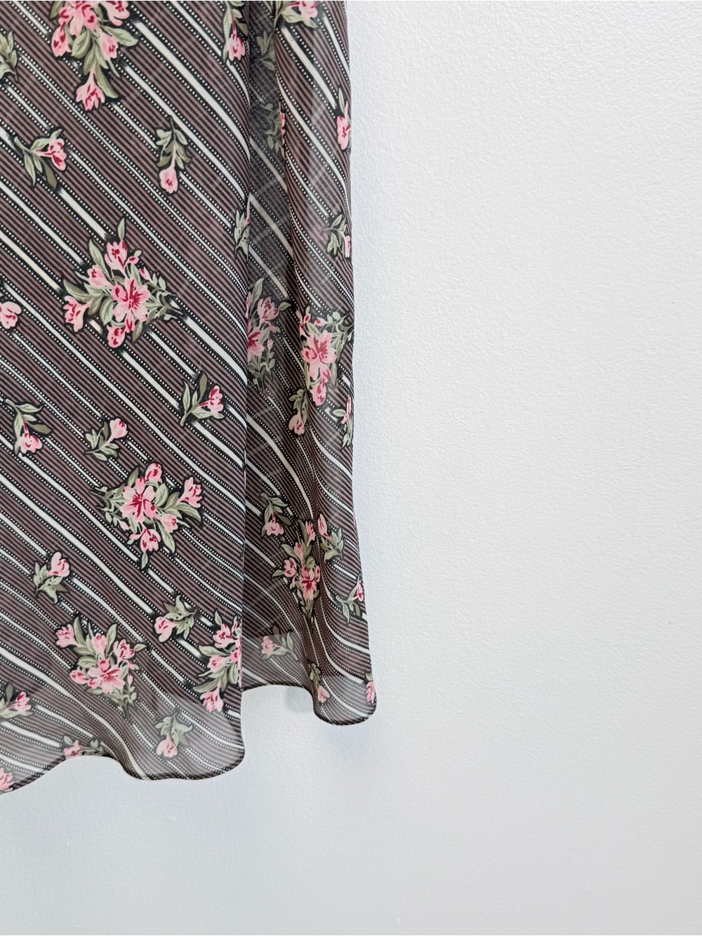 VTG Y2K Black Pink Floral Stripe Sheer Mini Slip Dress Large Coquette Bow - Picture 3 of 9
